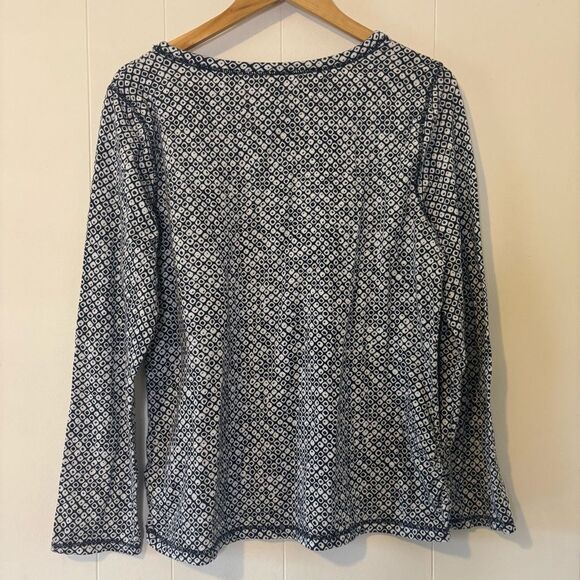 Talbots Large Long Sleeve Tee Cotton Blend Dotted Navy Blue/White Athleisure Gym - Picture 2 of 10